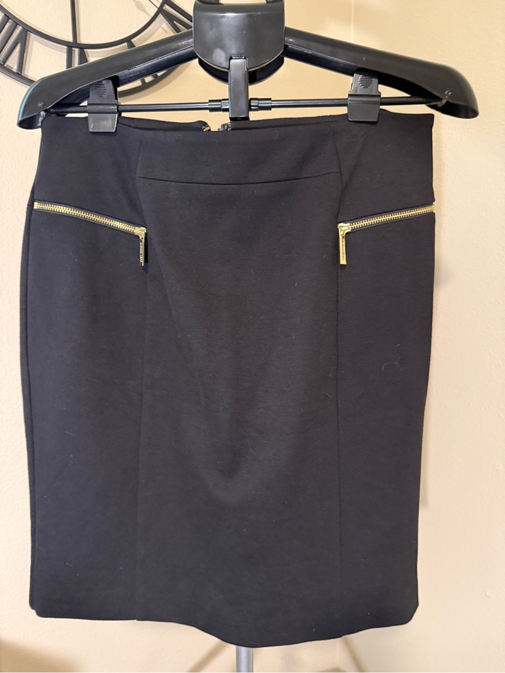 Michael Kors Black Pencil Skirt with Gold Zip Accents